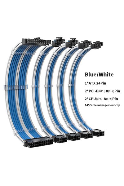 Choice مجموعة كابل تمديد PSU من سلسلة TEUCER TC-35 كابل بلون سادة مقاس 350 مم ATX24Pin PCI-E8Pi.