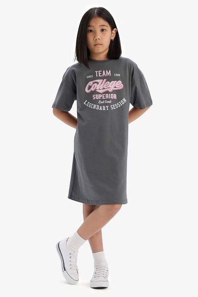 DeFacto New Season Girl's Oversize Wide Fit Printed Short Sleeve Dress