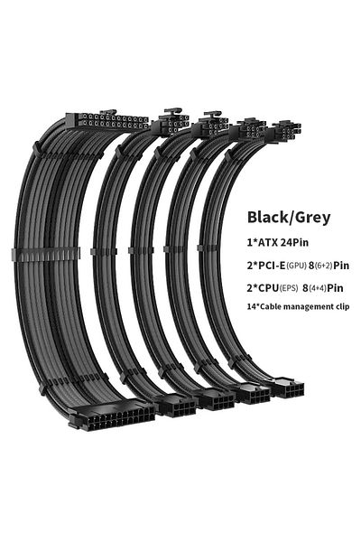 Choice مجموعة كابل تمديد PSU من سلسلة F TEUCER TC-35 كابل بلون سادة مقاس 350 مم ATX24Pin PCI-E8Pi.