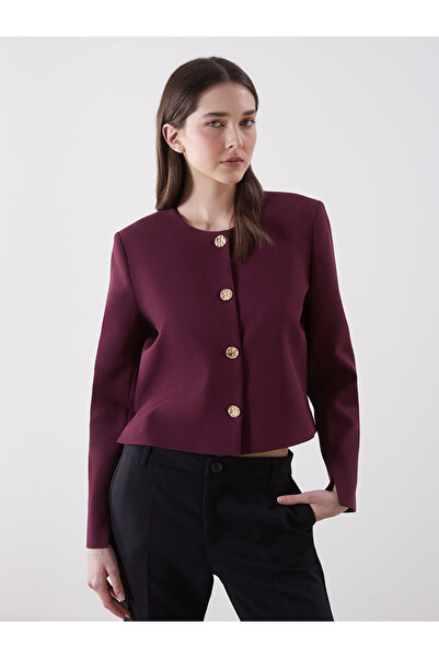 LC Waikiki Burgundy Crew Neck Women's Blazer Jacket