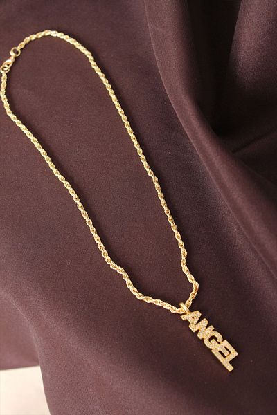 Ebijuteri Gold Color Zircon Stone Angel Written Necklace