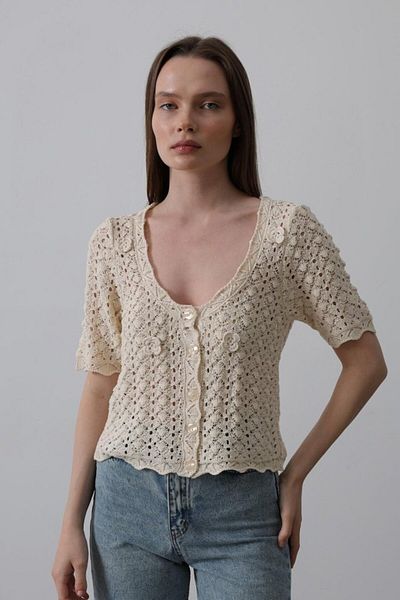 COjans Modavera Flower Detailed Buttoned Knitwear - Ecru