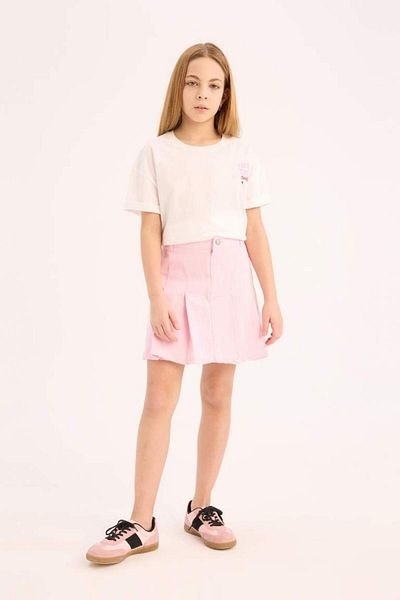 DeFacto New Season Girls Oversize Wide Fit Crew Neck Back Printed Short Sleeve