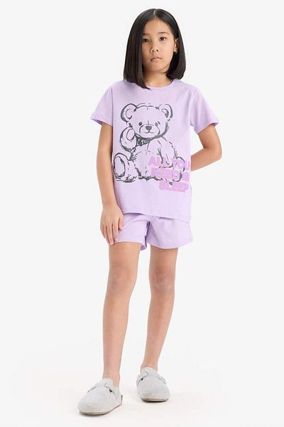 DeFacto New Season Girls' Pajama Set Printed Short Sleeve Top Elastic Waist Shorts