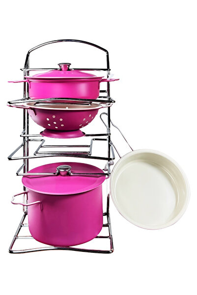 Vardem Enameled Shelf Pot Pan Set 7 Piece Fuchsia