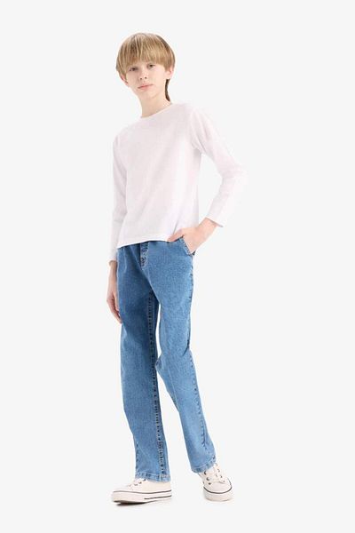 DeFacto Pantaloni de blugi pentru băiat, cu bandă elastică, cu croiala dreaptă E1051a825sp