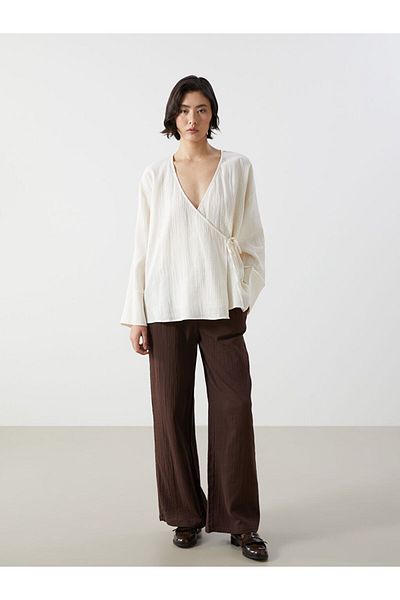 LC Waikiki Lcw Vision Beige Double Breasted Collar Textured Women's Kimono