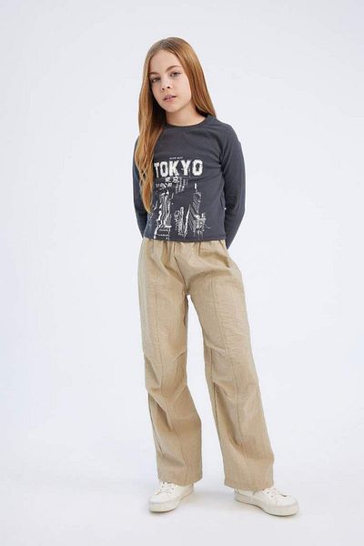 DeFacto New Season Girl's Elastic Waist Straight Leg Parachute Trousers