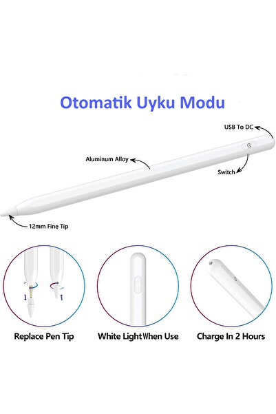 Fuchsia iPad AIR 2025 M3 A3267 A3269 Uyumlu Avuç İçi Algılamayan Eğimle Çizim Kalınlığı Değişen Stylus Kalem