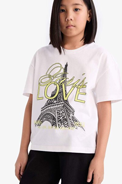 DeFacto Girls' Relax Fit Crew Neck Printed Short Sleeve T-Shirt E0353A825Sm