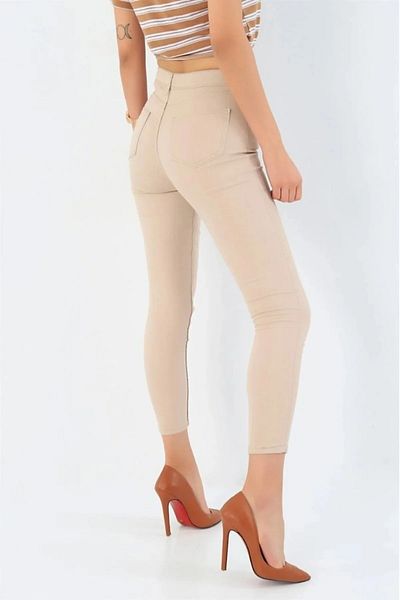 SANTA BELLA Λετονικό μπεζ κρέμα Super Skinny ψηλόμεσο γυναικείο τζιν παντελόνι