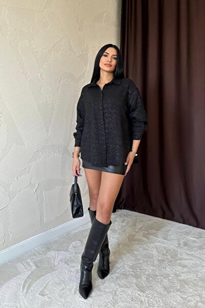 velmorafashion MyTerrax Μαύρο πουκάμισο με λάμψη