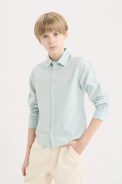 DeFacto New Season Boy's Polo Collar Linen Blended Long Sleeve Shirt
