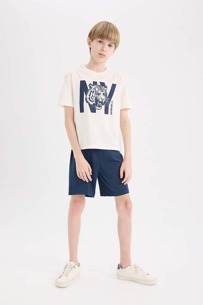 DeFacto New Season Boys' New Pajama Set Short Sleeve Pajama Top Flexible Waisted Shorts
