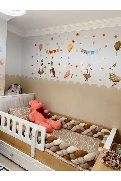 düğüm yastık 500 cm 4 Knitted Crib Protection - Beige - Mink - Brown (Suitable for 90X190 cm Beds)