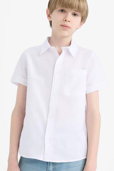 DeFacto New Season Boy's Polo Neck Linen Look Basic Plain Short Sleeve Shirt