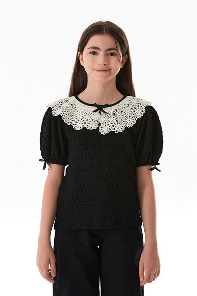 Fulla Moda Κοριτσίστικη μπλούζα με φιόγκο και λεπτομέρεια από δαντέλα
