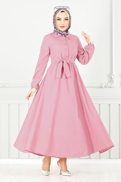 ModaMerve Φόρεμα με ελαστική μανσέτα Terikoton 333MSS941-M Dusty Rose