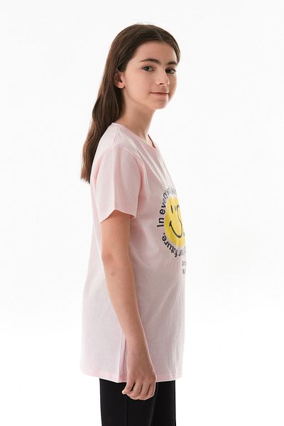 Fulla Moda 100% Cotton Smiley Face and Slogan Printed Girls' T-Shirt