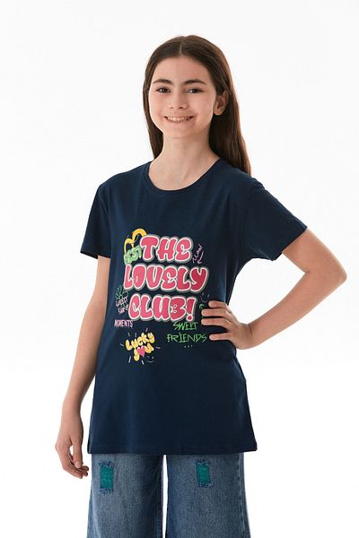 Fulla Moda 100% Cotton Text Printed Crew Neck Girl's T-Shirt