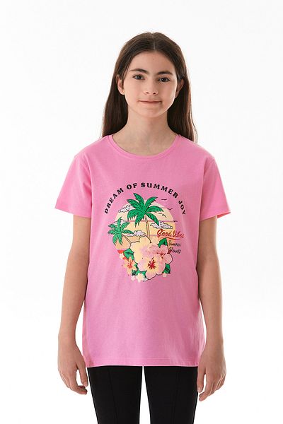 Fulla Moda 100% Cotton Palm Printed Girl's T-Shirt