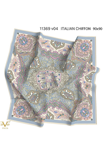 19V69 ITALIA Desenli Kışlık İtalyan Şifon Eşarp Askısı ile Birlikte 90x90 cm