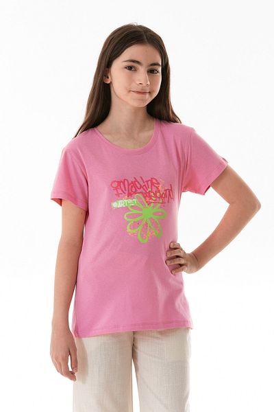 Fulla Moda 100% Cotton Text Printed Girl's Crew Neck T-Shirt