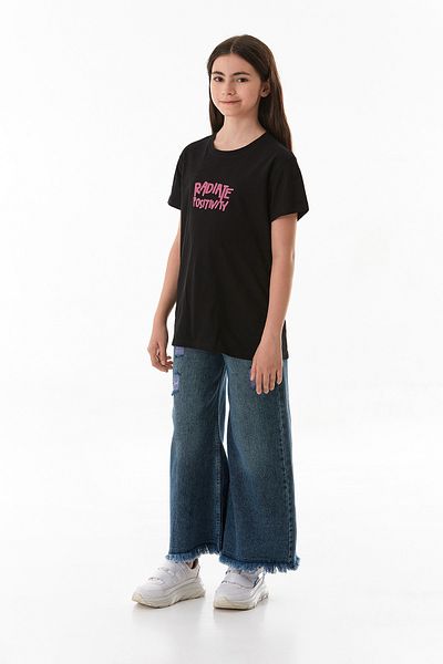 Fulla Moda 100% Cotton Girl's T-Shirt with Text Printed on the Front and Back