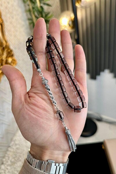 dergah tesbih Bilek Boy Gümüş Tasarım Şeffaf Sıkma Kehribar Tesbih