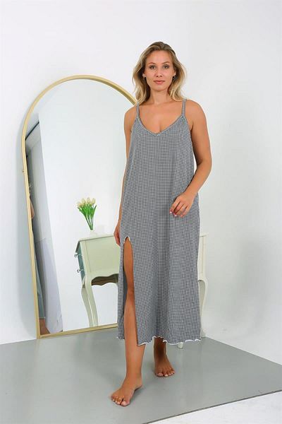 Celira Women's Large Size Rope Strap Cotton Long Nightgown 12108