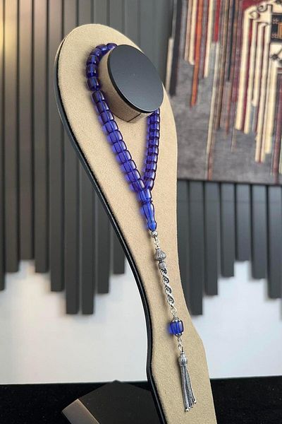 dergah tesbih Wrist Length Silver Design Blue Crimping Amber Rosary