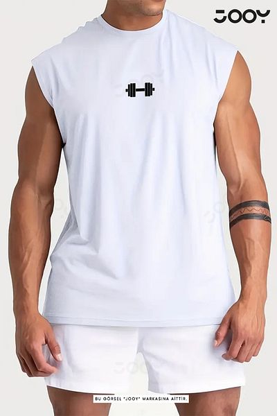 Jooy Dumbbell - Barbell Printed Training Athlete's Tank Top Oversize Sleeveless T-Shirt