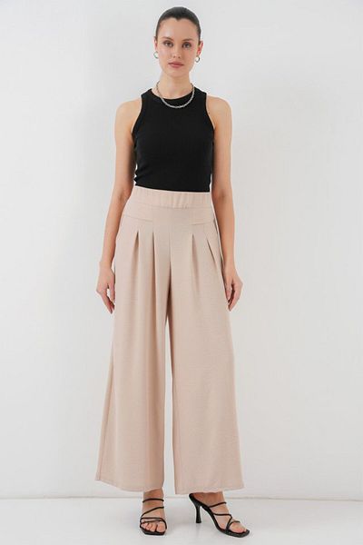 Moda Asmira Wide Leg Pleated Trousers 6718 - Cream