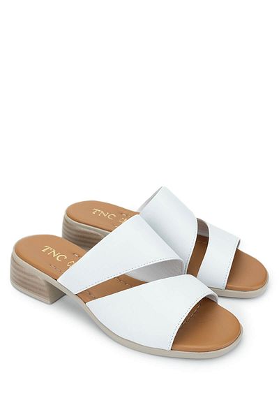 Tamer Tanca Women's Genuine Leather White Heeled Slippers