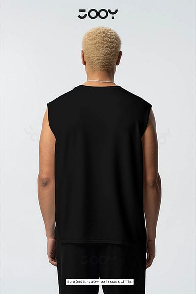 Jooy Black Football Player Printed Training Athlete Athlete Oversize Sleeveless T-Shirt