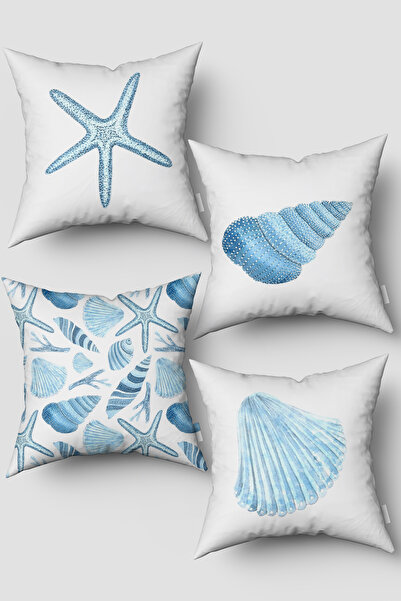 EsnafAli Набір з 4 чохлів для подушок з синьо-білим морським візерунком