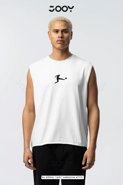 Jooy White Football Player Printed Training Athlete Athlete Oversize Sleeveless T-Shirt