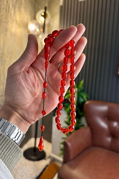dergah tesbih Systematic Design İskender Series Orange Fire-I Squeeze Amber Prayer Beads