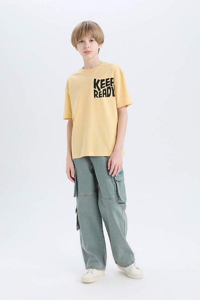 DeFacto New Season Boy's Oversize Wide Fit Crew Neck Printed Short Sleeve T-Shirt