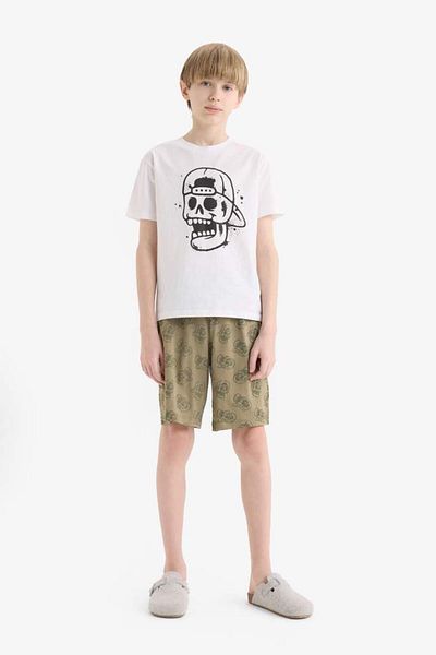 DeFacto New Season Men's Children's Pajama Set Printed Short Sleeve Top Elastic Waist Shorts