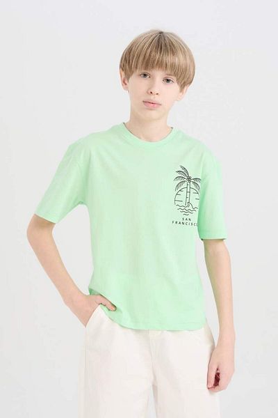 DeFacto New Season Boy's Oversize Wide Fit Crew Neck Printed Short Sleeve T-Shirt