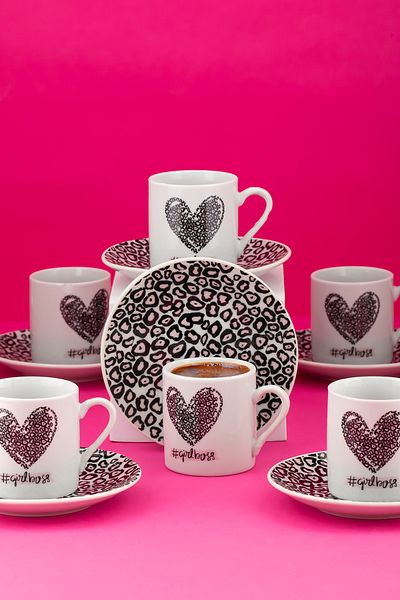 Porsima 11 Porcelain 12 Piece Turkish Coffee Cup Set for 6 People 90ml