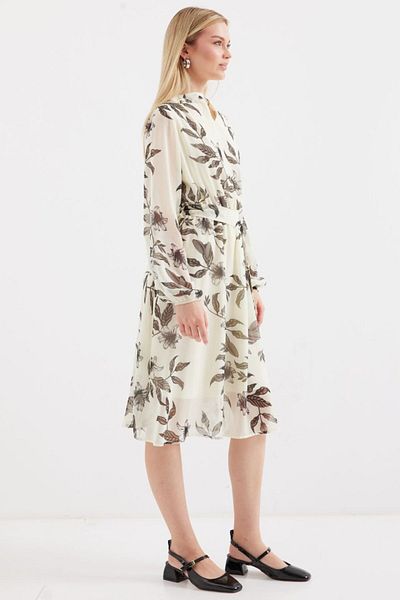 modaserdem 2459 Lined Patterned Tulle Dress - Ecru