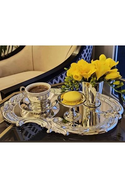 SEVA ÇELİK Stainless Steel Model 1 Piece Service Presentation Serial Number Dantel Motif in Tray