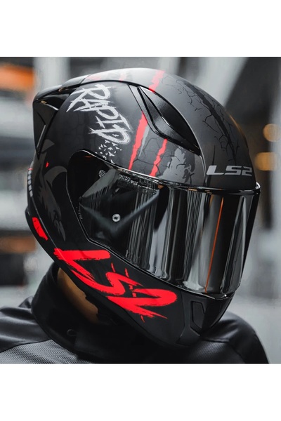 LS2 Rapıd 2 Race Raven Kırmızı Kapalı Motosiklet Kaskı Gri Camlı