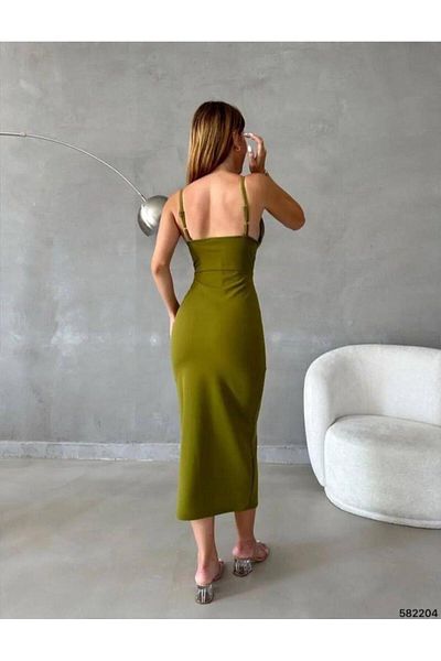 Modafeminen Λεπτό λουράκι με λαιμόκοψη με λεπτομέρεια μολύβι φόρεμα 582204 Πράσινο φιστίκι