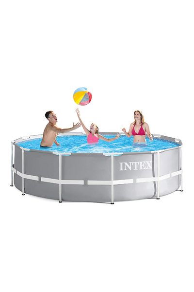 Intex Prism Frame Round Inflatable Swimming Pool with Water Filter Pump Grey 12ft x 39inch