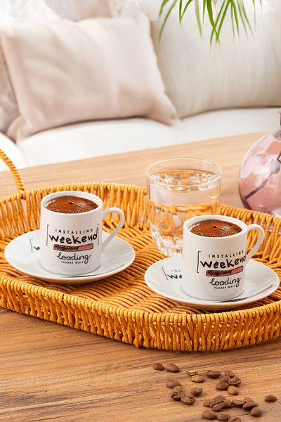Porsima 09 Porcelain 12 Piece Turkish Coffee Cup Set for 6 People 90ml