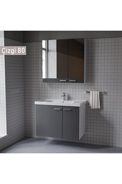 Genel Markalar Çizgi 80 cm Antrasit Mdf Banyo Dolabı