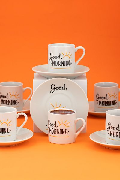 Porsima 06 Porcelain 12 Piece Turkish Coffee Cup Set for 6 People 90ml